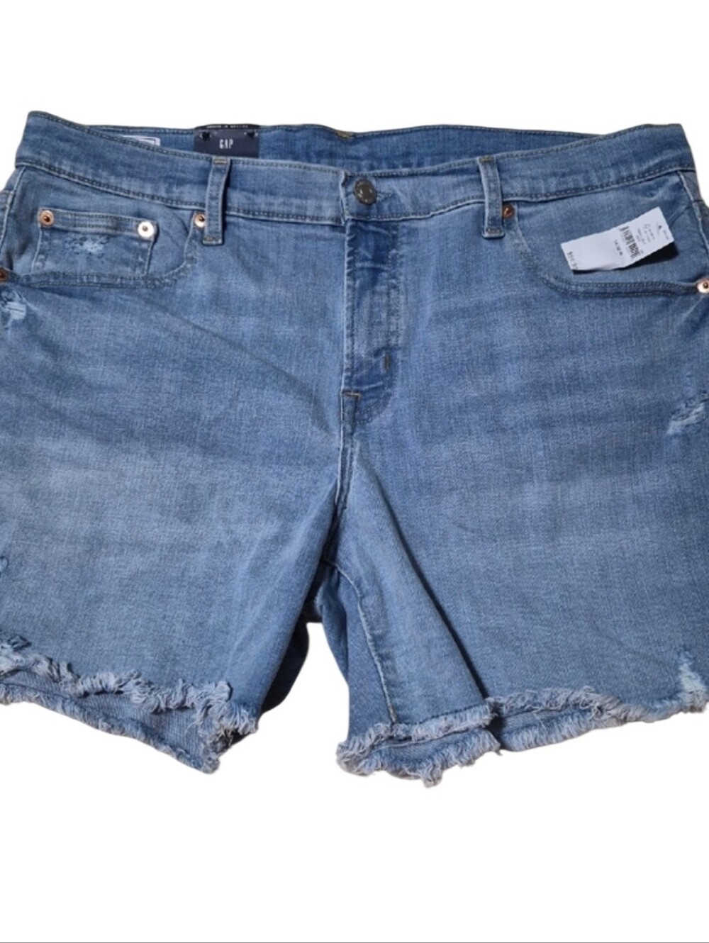NWT Gap Size 32/14 5" Jean Shorts Mid Rise Low Stretch Distressing Raw Hem